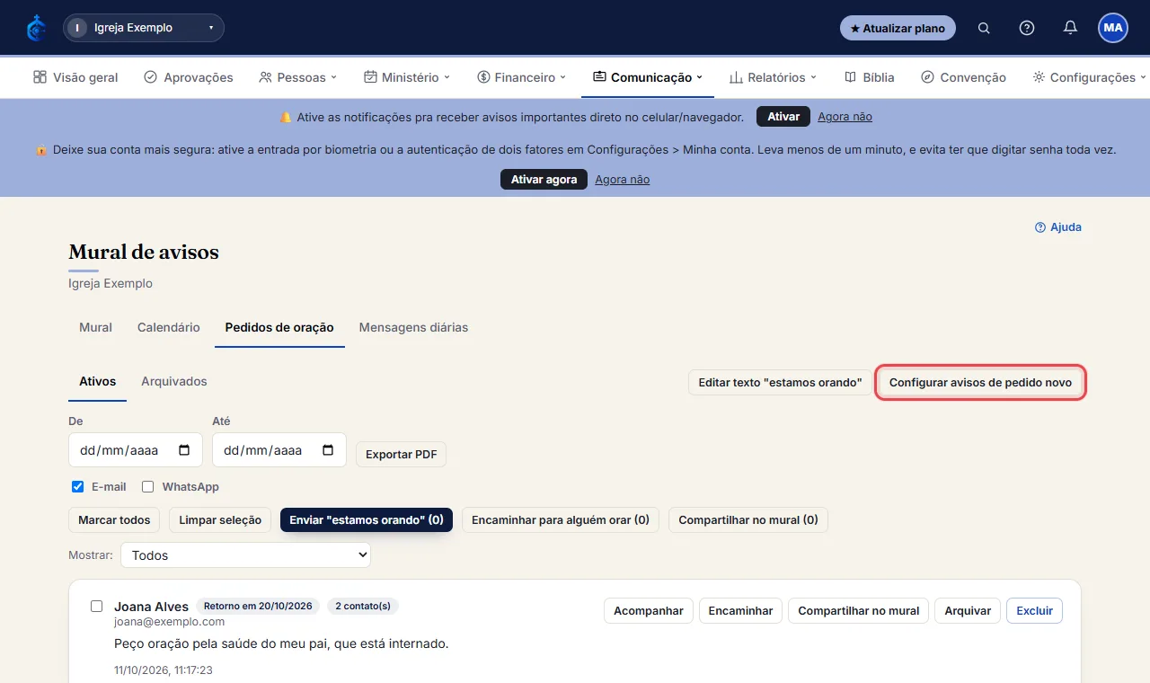 (Admin) em "Configurar avisos de pedido novo", escolha quem da equipe recebe um e-mail a cada pedido novo.