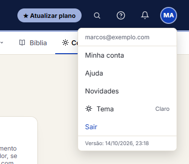 Menu do avatar (canto superior direito): clique em "Minha conta"