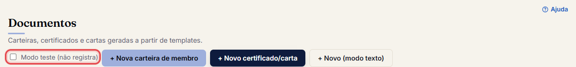 Modo teste: confere a aparência sem registrar no histórico