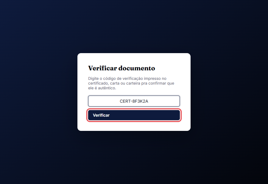 Digite o código e clique em Verificar