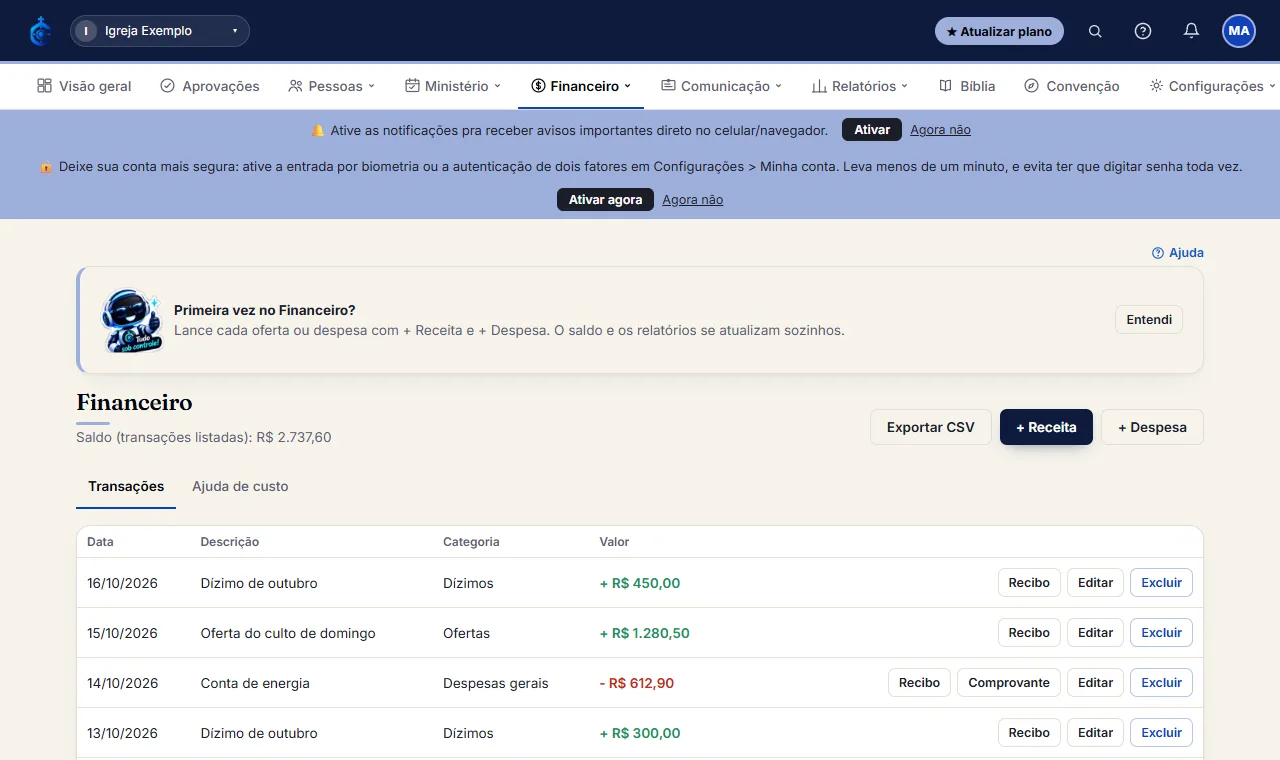 Vá em Financeiro > aba Transações.