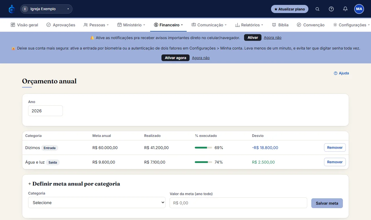 Financeiro > Orçamento anual.
