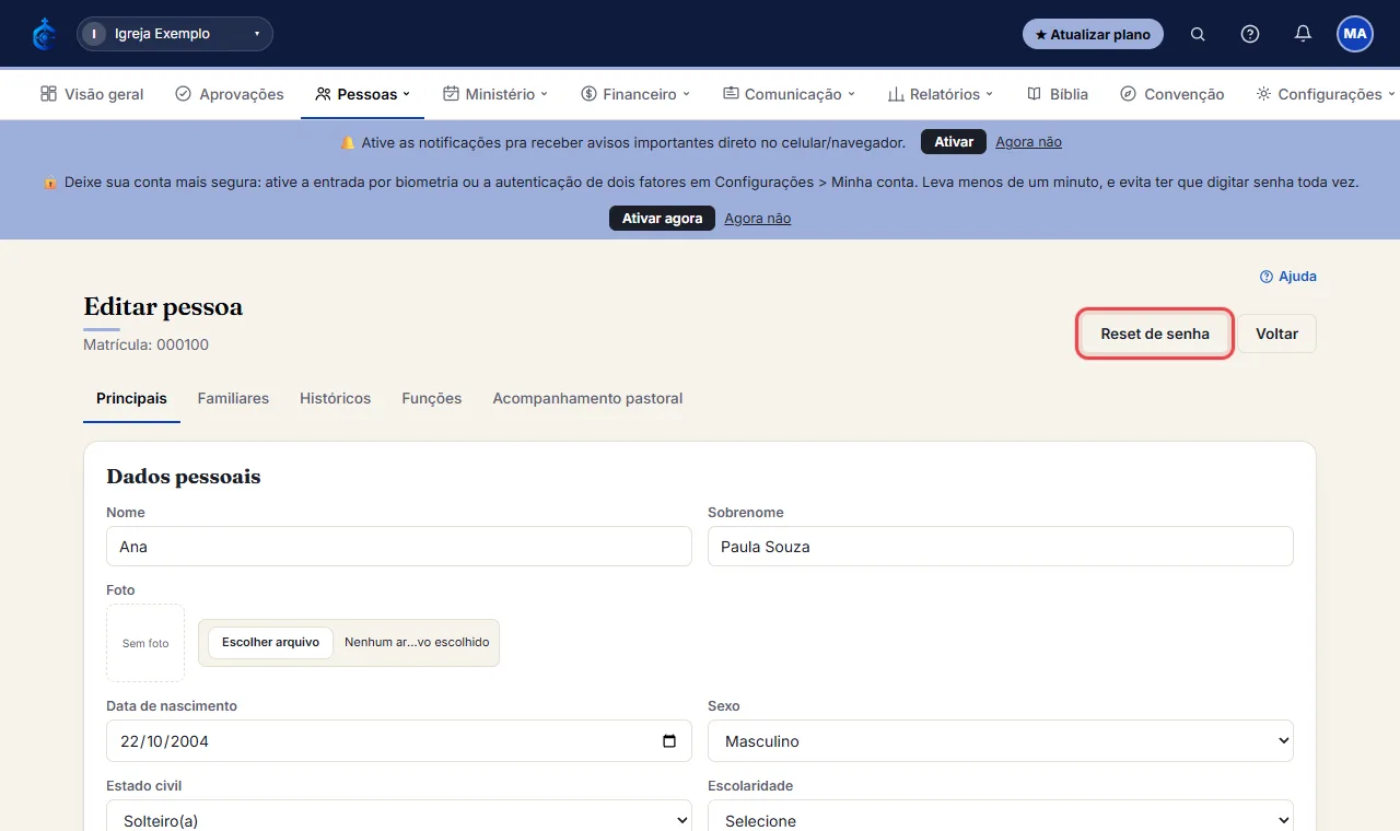 Clique em "Reset de senha" - só aparece pra quem já tem login.
