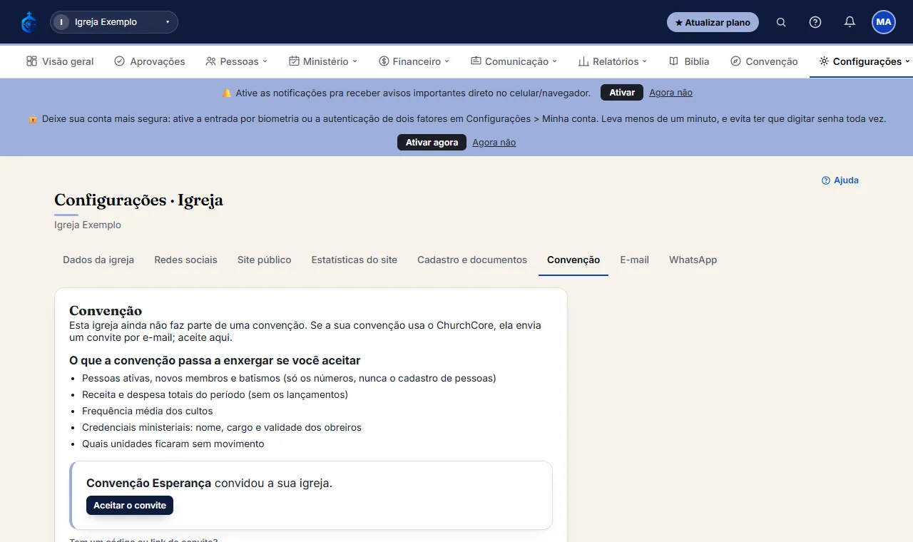 Se a convenção da sua igreja já enviou o convite, ele aparece aqui. Antes de aceitar, leia a lista "O que a co