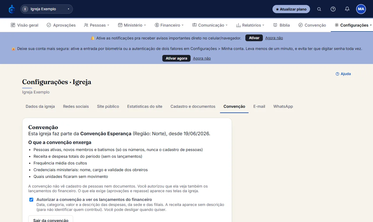 Desmarque quando quiser: a convenção volta a ver só os totais na hora. Sair da convenção também desliga a auto