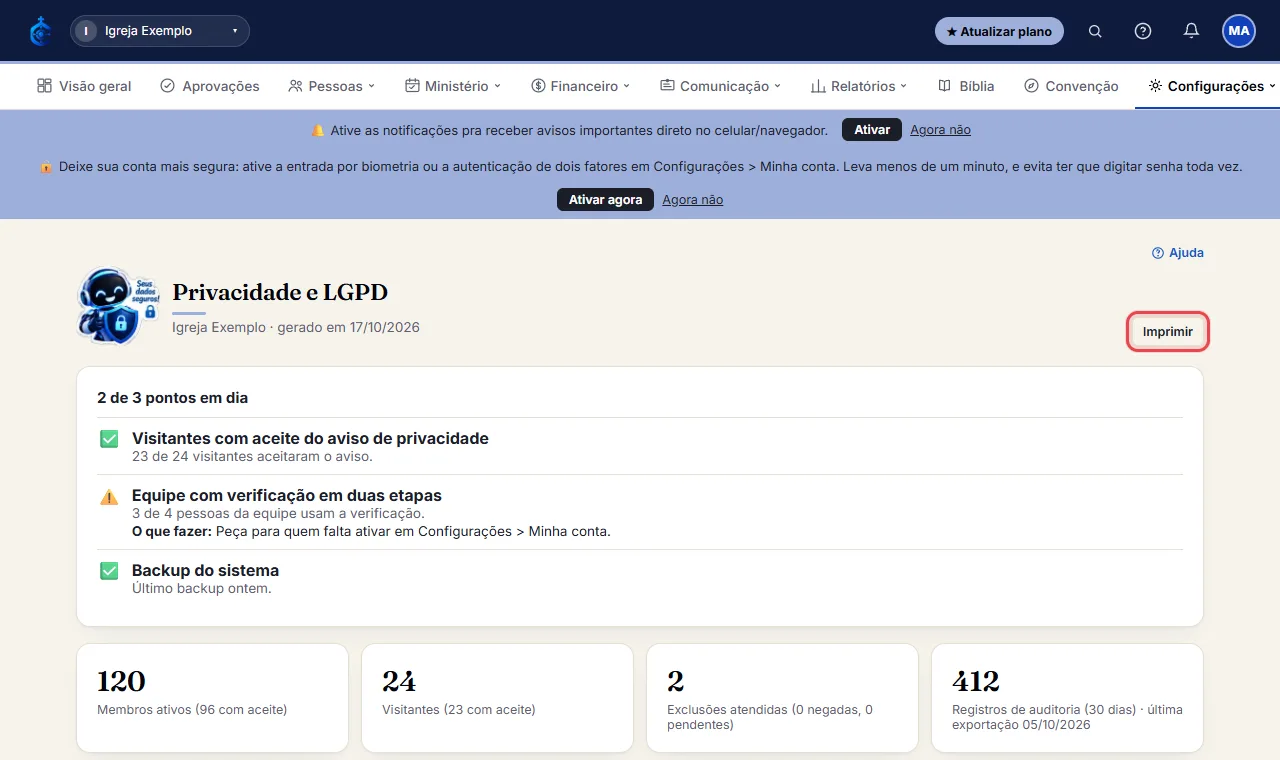 Clique em "Imprimir" para guardar ou entregar o relatório à diretoria.