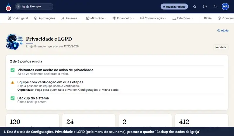 Baixar um backup completo dos dados da igreja