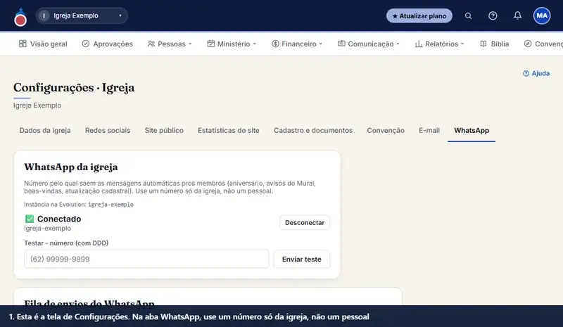 Conectar o WhatsApp da igreja