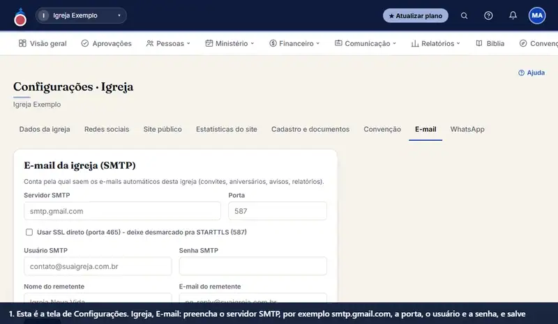 Usar o e-mail próprio da igreja