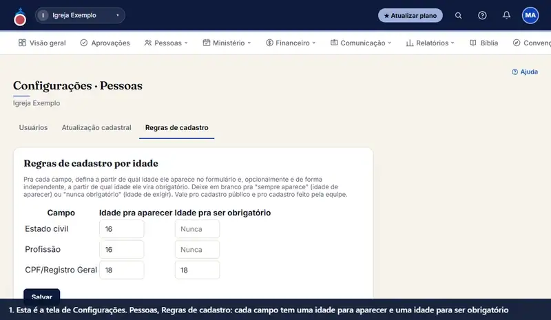 Regras de cadastro por idade