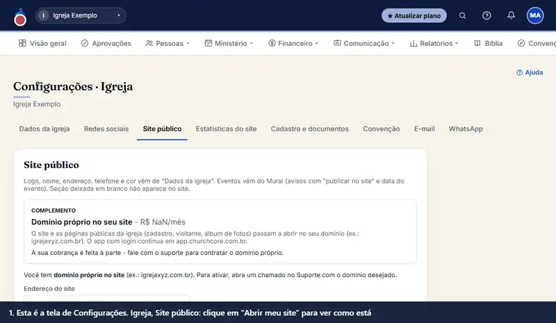 Editar o site público da igreja